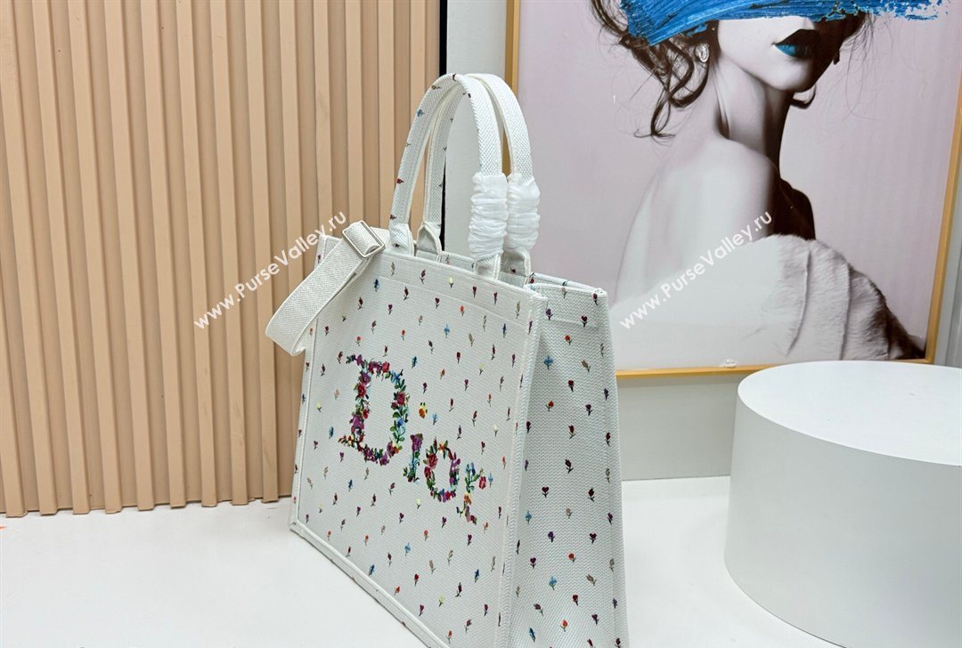 Dior Large Book Tote Bag in White Multicolor Revolution Flowers Embroidery 2026 8835 (BF-260127025)