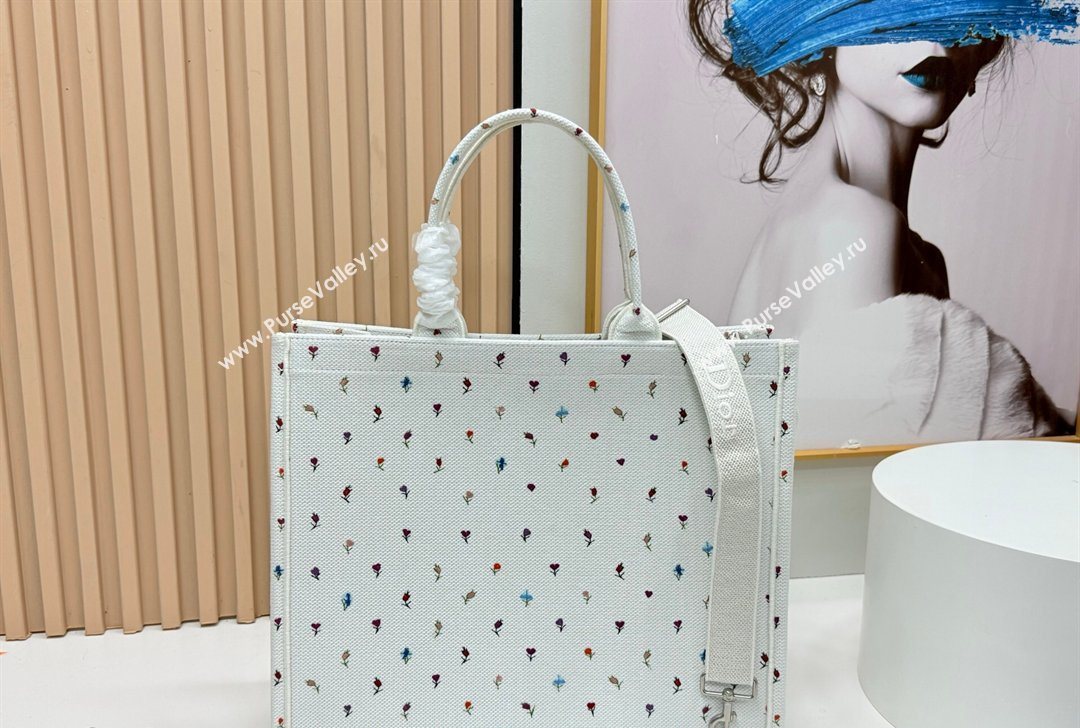Dior Large Book Tote Bag in White Multicolor Revolution Flowers Embroidery 2026 8835 (BF-260127025)