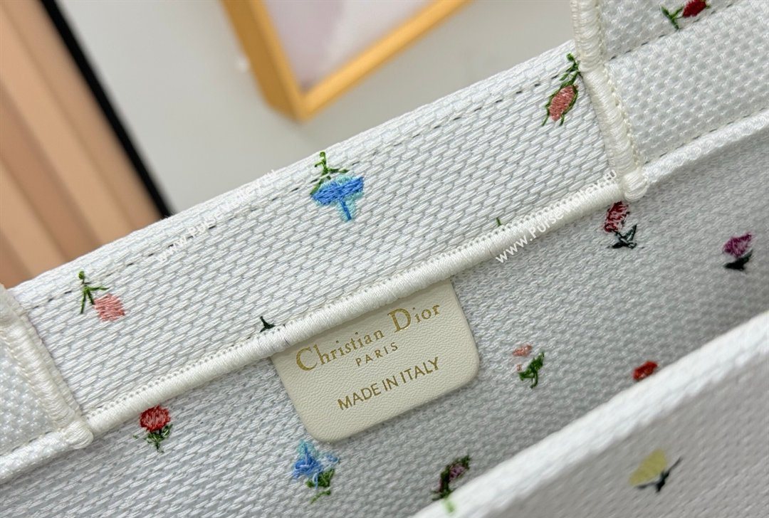 Dior Large Book Tote Bag in White Multicolor Revolution Flowers Embroidery 2026 8835 (BF-260127025)