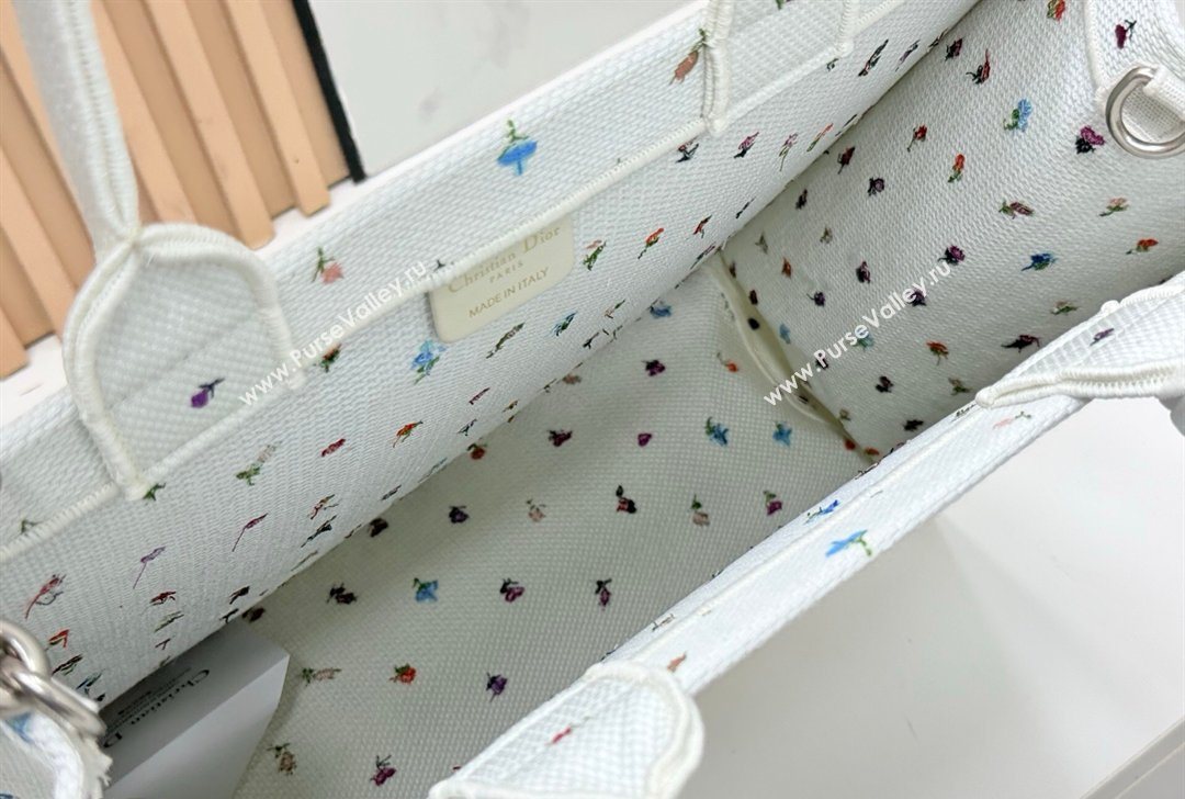 Dior Large Book Tote Bag in White Multicolor Revolution Flowers Embroidery 2026 8835 (BF-260127025)