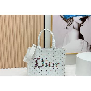 Dior Medium Book Tote Bag in White Multicolor Revolution Flowers Embroidery 2026 8835 (BF-260127026)