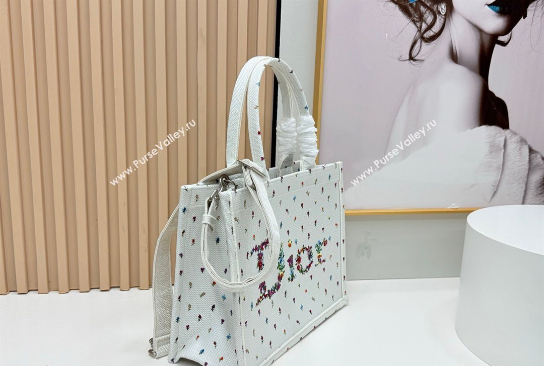 Dior Medium Book Tote Bag in White Multicolor Revolution Flowers Embroidery 2026 8835 (BF-260127026)