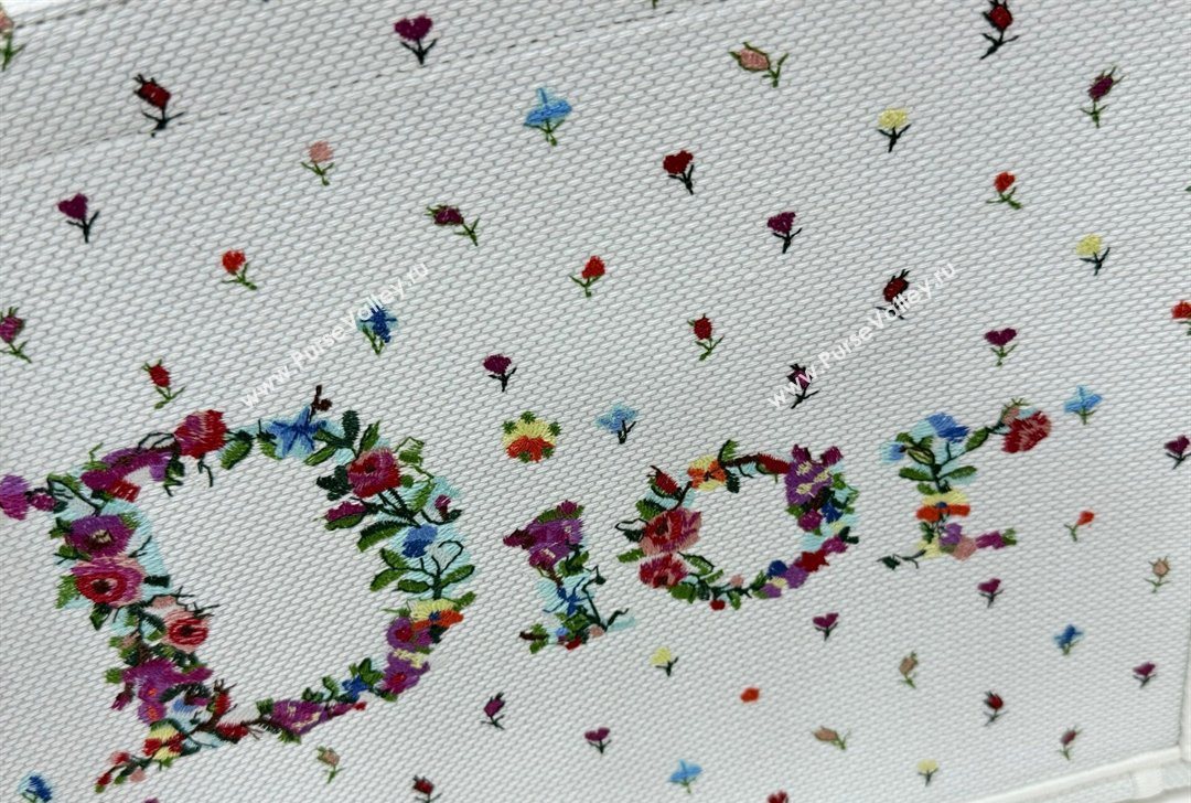 Dior Medium Book Tote Bag in White Multicolor Revolution Flowers Embroidery 2026 8835 (BF-260127026)