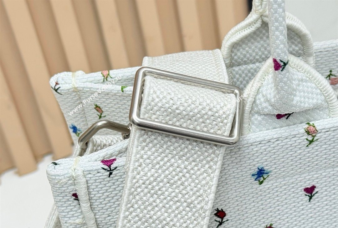Dior Medium Book Tote Bag in White Multicolor Revolution Flowers Embroidery 2026 8835 (BF-260127026)
