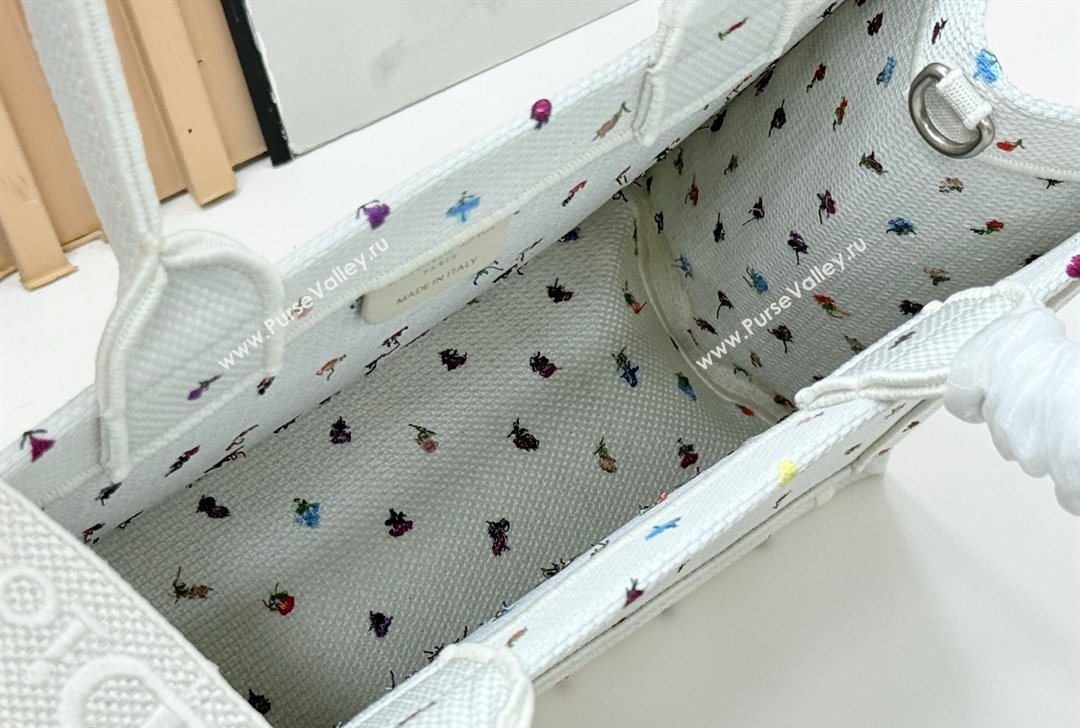 Dior Medium Book Tote Bag in White Multicolor Revolution Flowers Embroidery 2026 8835 (BF-260127026)