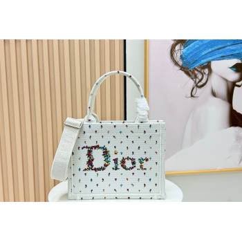 Dior Small Book Tote Bag in White Multicolor Revolution Flowers Embroidery 2026 8835 (BF-260127027)