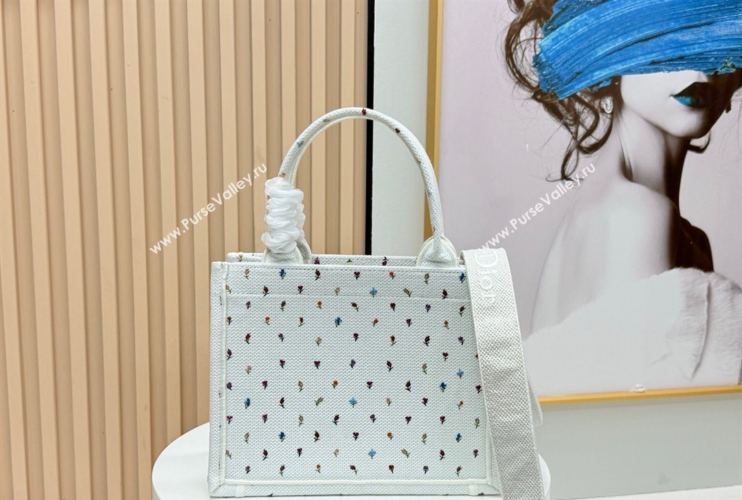 Dior Small Book Tote Bag in White Multicolor Revolution Flowers Embroidery 2026 8835 (BF-260127027)