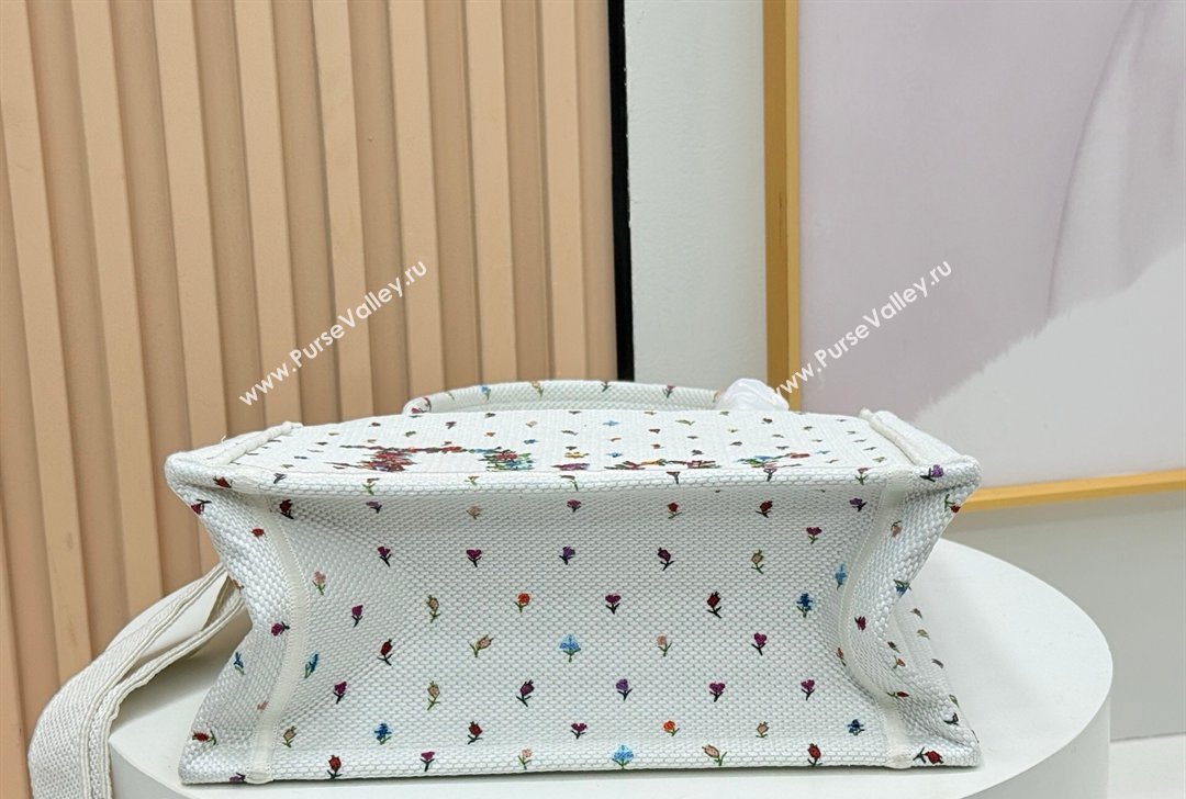 Dior Small Book Tote Bag in White Multicolor Revolution Flowers Embroidery 2026 8835 (BF-260127027)