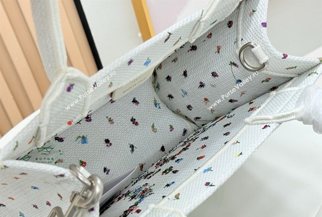 Dior Small Book Tote Bag in White Multicolor Revolution Flowers Embroidery 2026 8835 (BF-260127027)