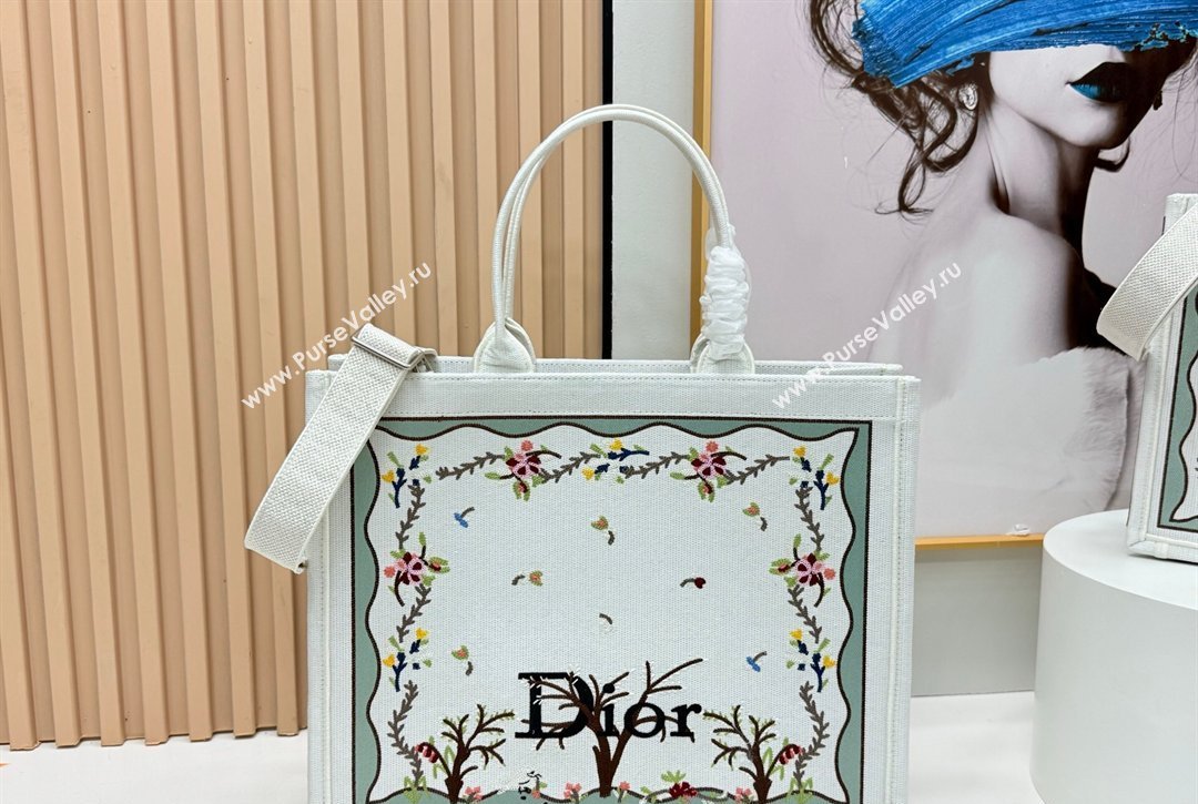 Dior Large Book Tote Bag in White Multicolor Revolution Flowers Embroidery 2026 8833 (BF-260127028)