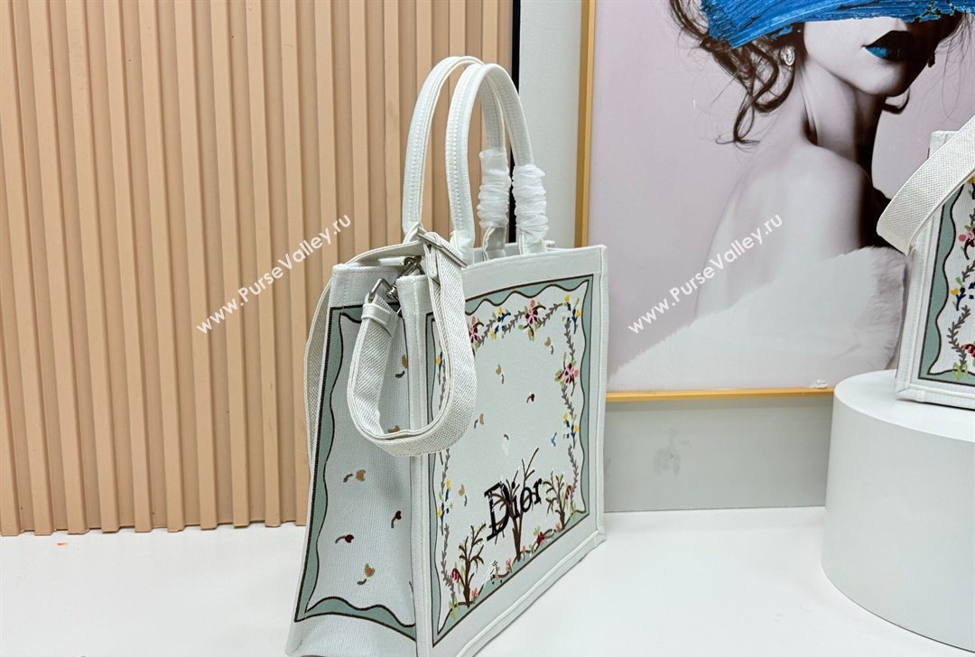 Dior Large Book Tote Bag in White Multicolor Revolution Flowers Embroidery 2026 8833 (BF-260127028)