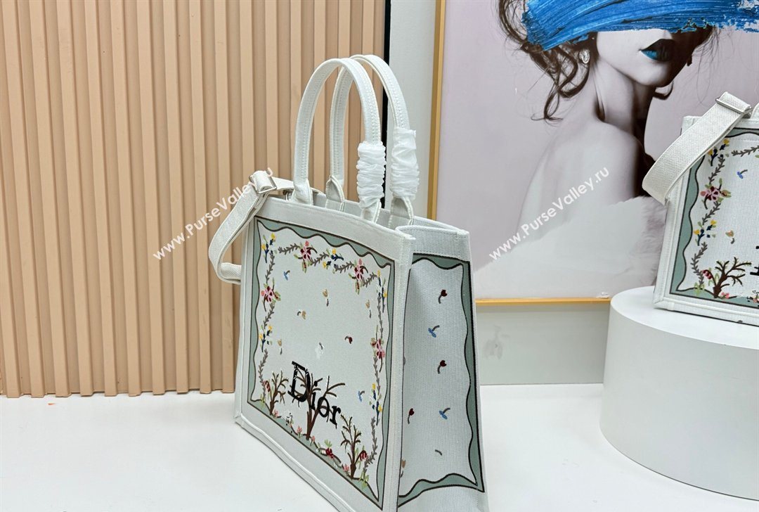 Dior Large Book Tote Bag in White Multicolor Revolution Flowers Embroidery 2026 8833 (BF-260127028)