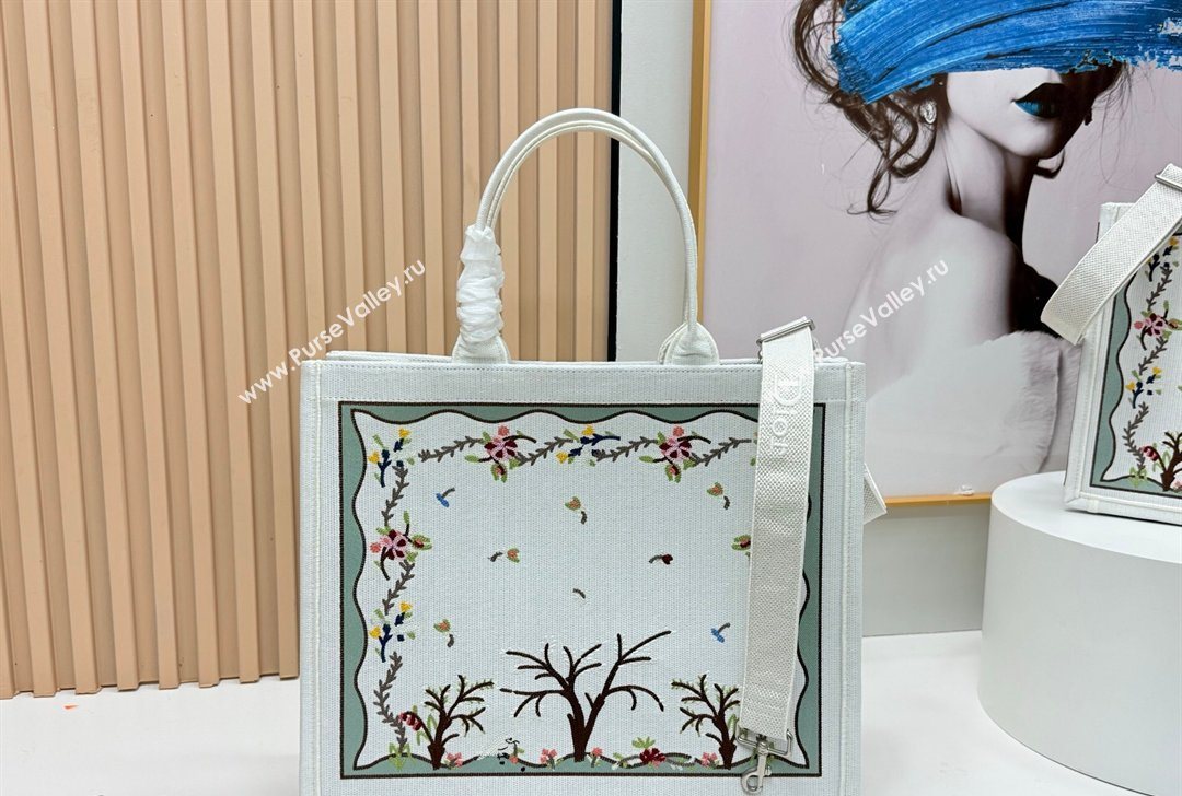 Dior Large Book Tote Bag in White Multicolor Revolution Flowers Embroidery 2026 8833 (BF-260127028)