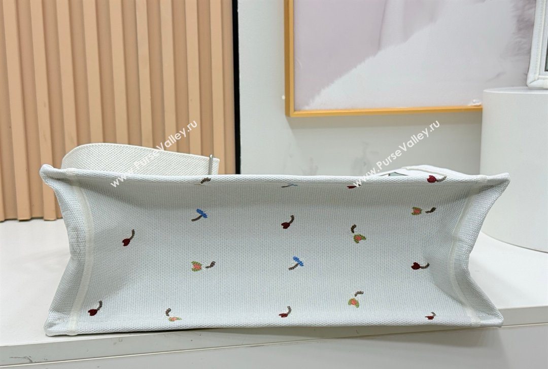 Dior Large Book Tote Bag in White Multicolor Revolution Flowers Embroidery 2026 8833 (BF-260127028)