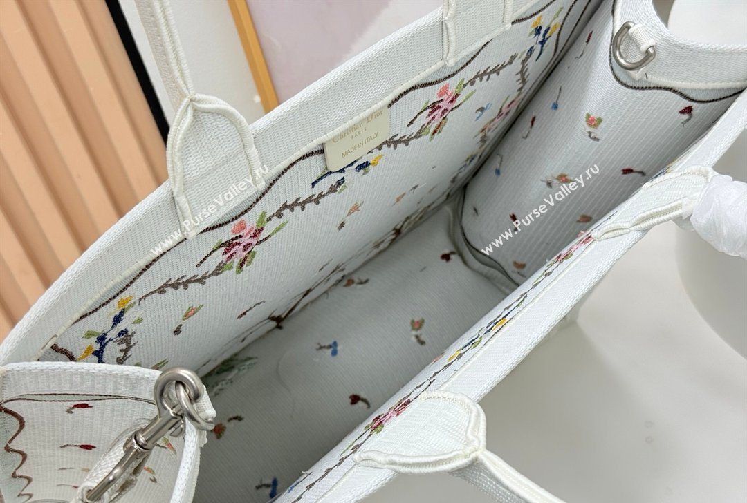 Dior Large Book Tote Bag in White Multicolor Revolution Flowers Embroidery 2026 8833 (BF-260127028)