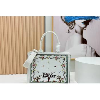 Dior Medium Book Tote Bag in White Multicolor Revolution Flowers Embroidery 2026 8833 (BF-260127029)