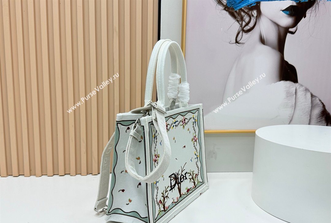 Dior Medium Book Tote Bag in White Multicolor Revolution Flowers Embroidery 2026 8833 (BF-260127029)