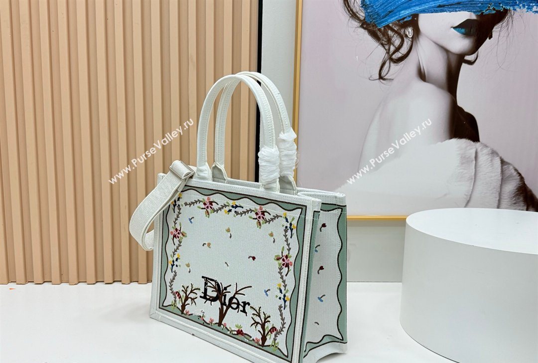 Dior Medium Book Tote Bag in White Multicolor Revolution Flowers Embroidery 2026 8833 (BF-260127029)