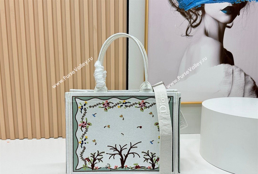 Dior Medium Book Tote Bag in White Multicolor Revolution Flowers Embroidery 2026 8833 (BF-260127029)
