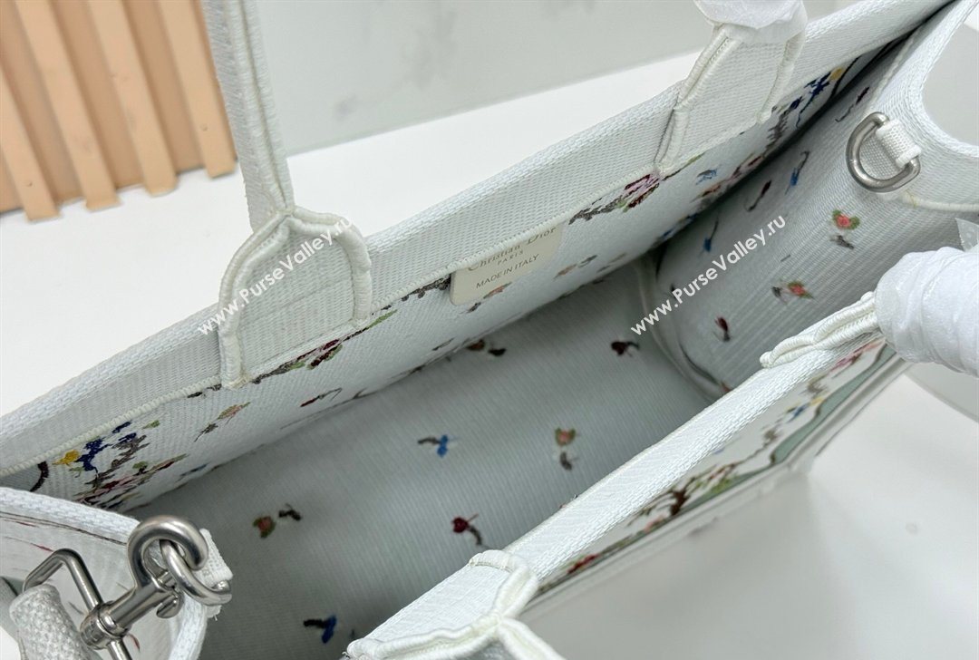 Dior Medium Book Tote Bag in White Multicolor Revolution Flowers Embroidery 2026 8833 (BF-260127029)
