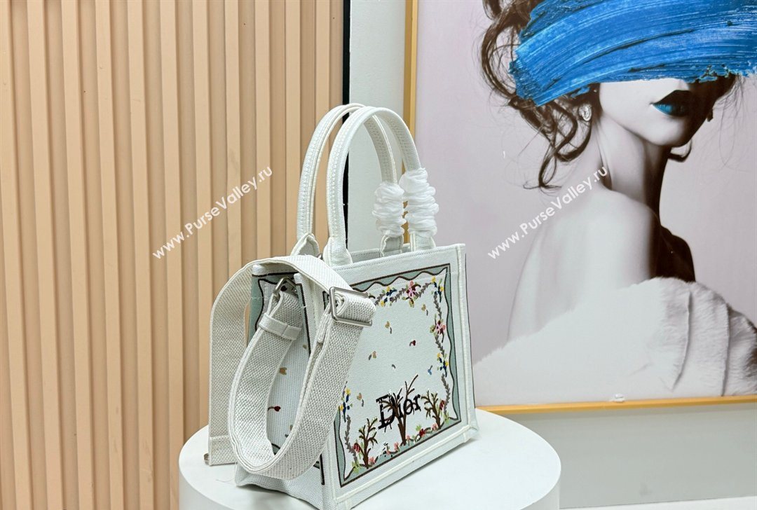 Dior Small Book Tote Bag in White Multicolor Revolution Flowers Embroidery 2026 8833 (BF-260127030)
