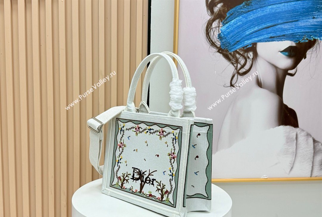 Dior Small Book Tote Bag in White Multicolor Revolution Flowers Embroidery 2026 8833 (BF-260127030)