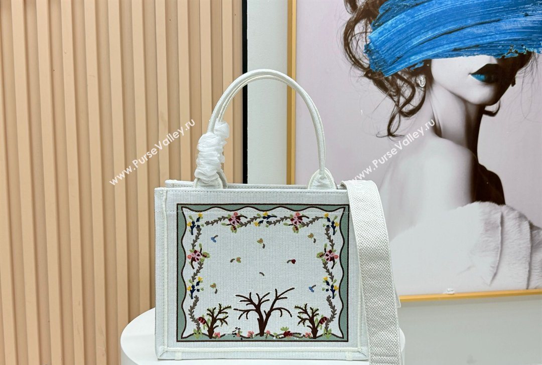 Dior Small Book Tote Bag in White Multicolor Revolution Flowers Embroidery 2026 8833 (BF-260127030)