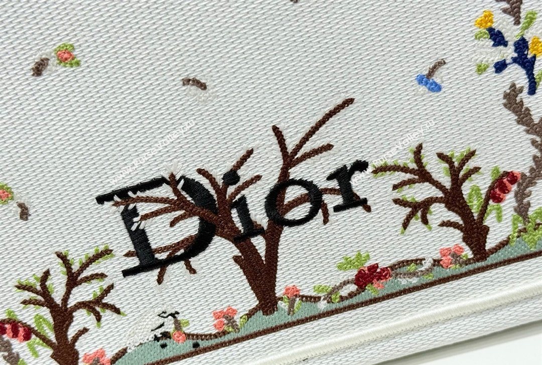 Dior Small Book Tote Bag in White Multicolor Revolution Flowers Embroidery 2026 8833 (BF-260127030)
