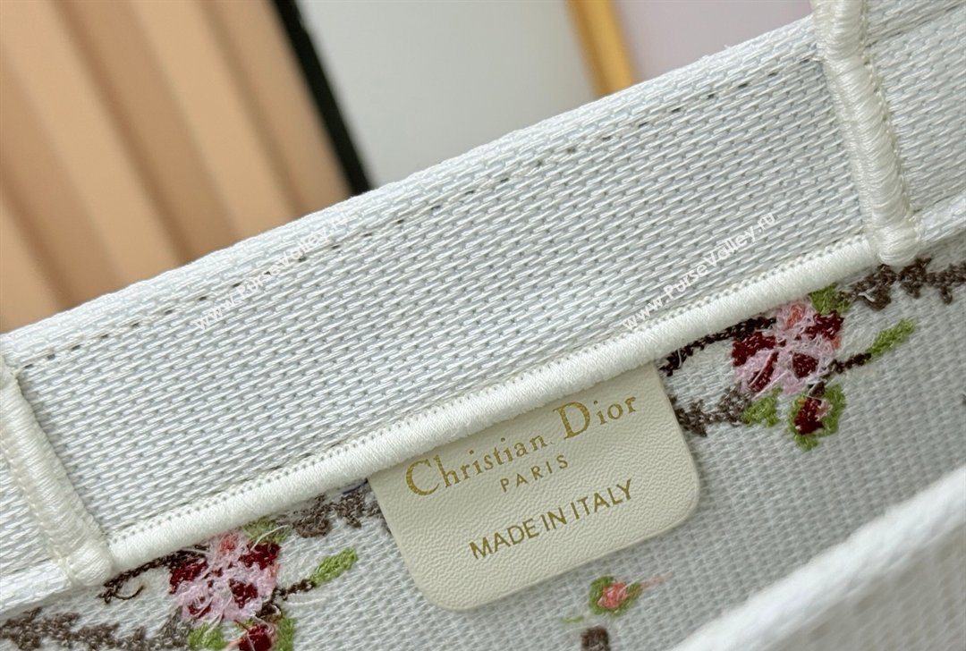 Dior Small Book Tote Bag in White Multicolor Revolution Flowers Embroidery 2026 8833 (BF-260127030)
