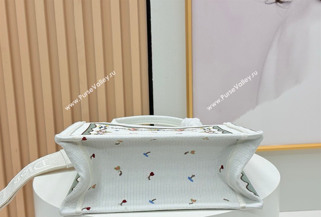 Dior Small Book Tote Bag in White Multicolor Revolution Flowers Embroidery 2026 8833 (BF-260127030)