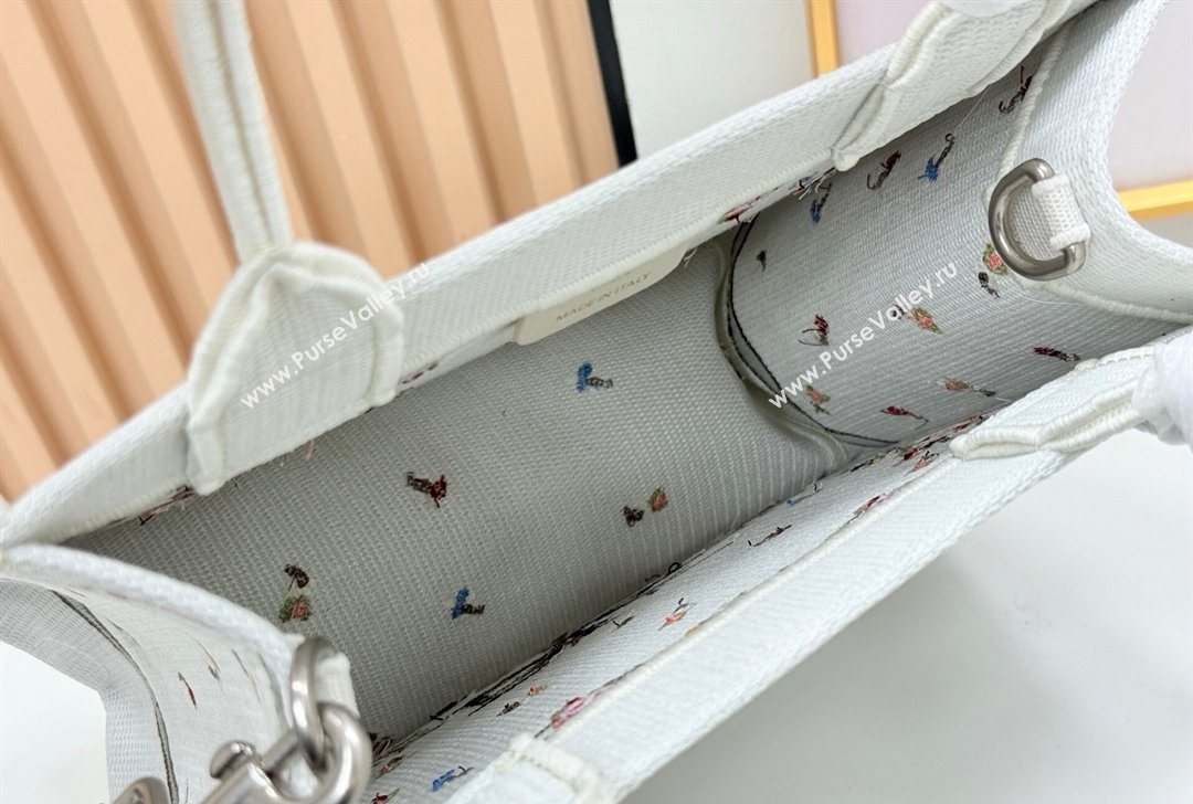 Dior Small Book Tote Bag in White Multicolor Revolution Flowers Embroidery 2026 8833 (BF-260127030)