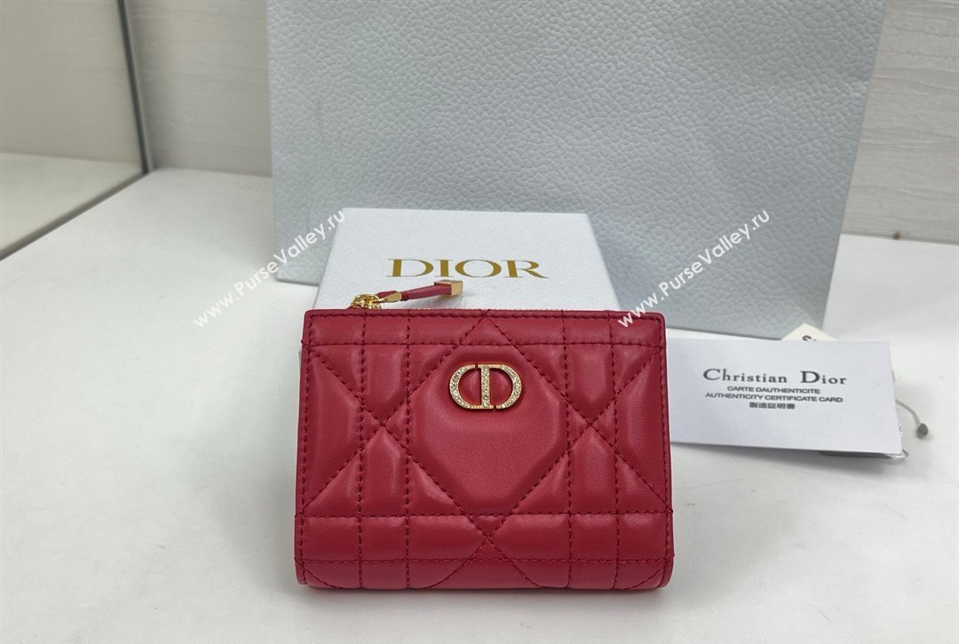 Dior Caro Dahlia Wallet with Crystals in Macrocannage Lambskin Leather Red 2026 4208 (XXG-260127001)