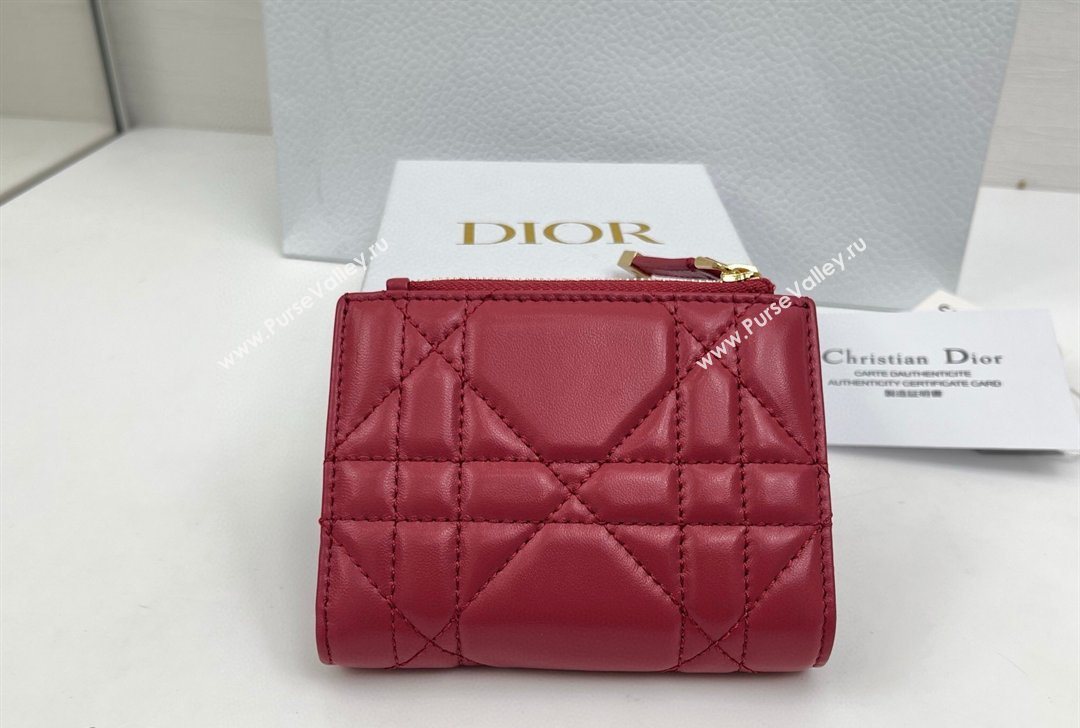Dior Caro Dahlia Wallet with Crystals in Macrocannage Lambskin Leather Red 2026 4208 (XXG-260127001)