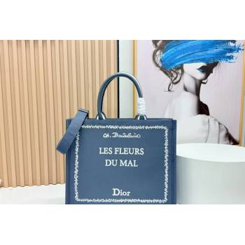 Dior Large Book Tote Bag in Grey and White Book Cover Embroidery 2026 8834 (BF-260127049)