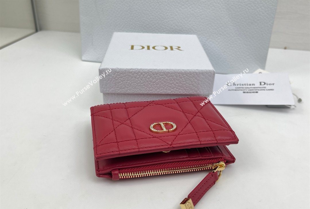 Dior Caro Dahlia Wallet with Crystals in Macrocannage Lambskin Leather Red 2026 4208 (XXG-260127001)