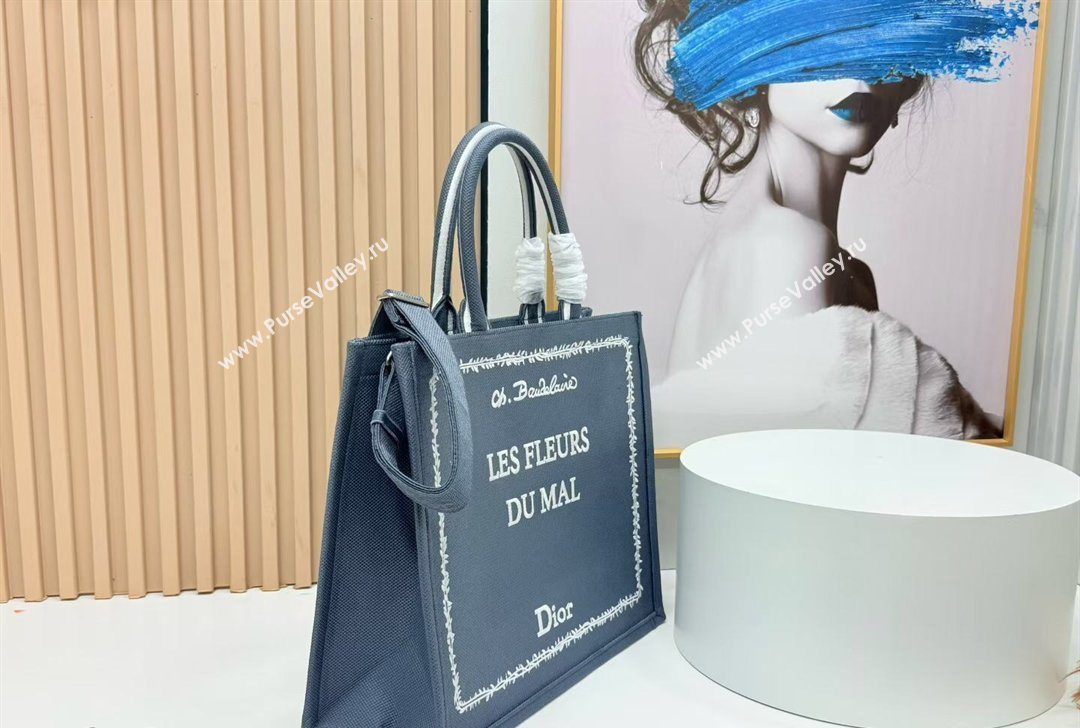 Dior Large Book Tote Bag in Grey and White Book Cover Embroidery 2026 8834 (BF-260127049)