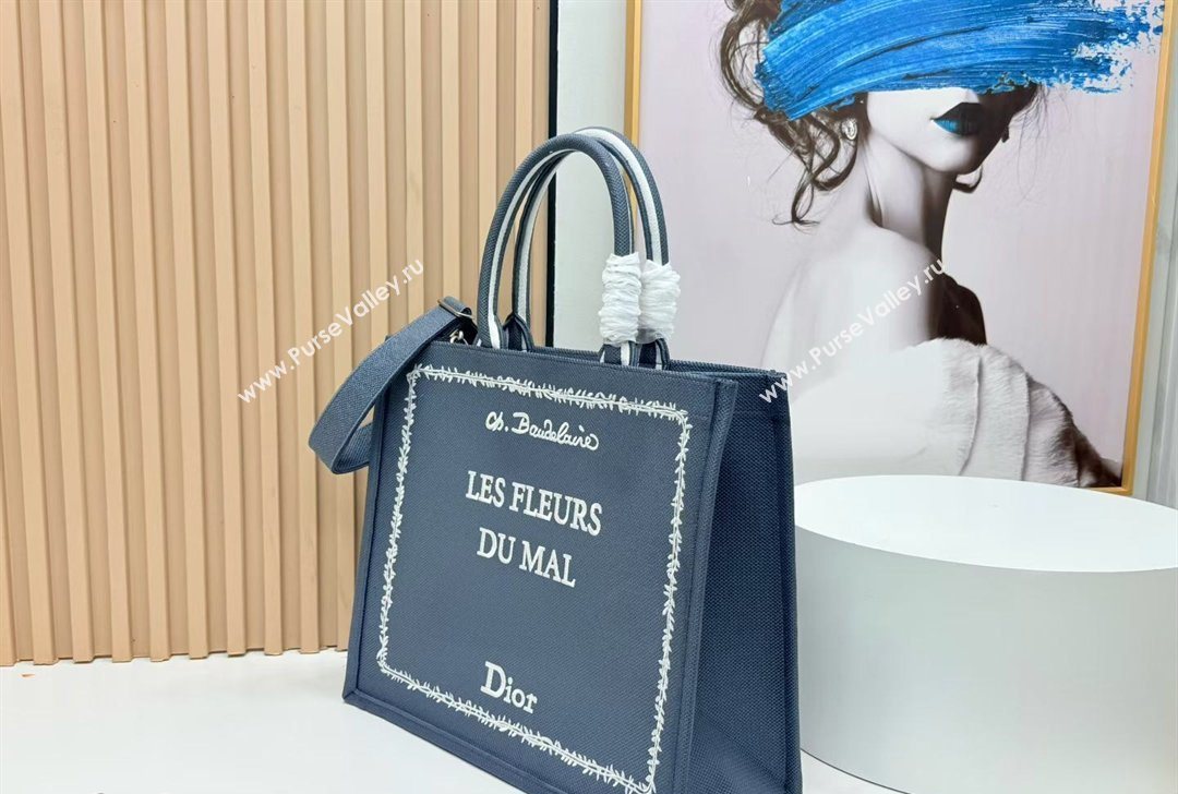 Dior Large Book Tote Bag in Grey and White Book Cover Embroidery 2026 8834 (BF-260127049)