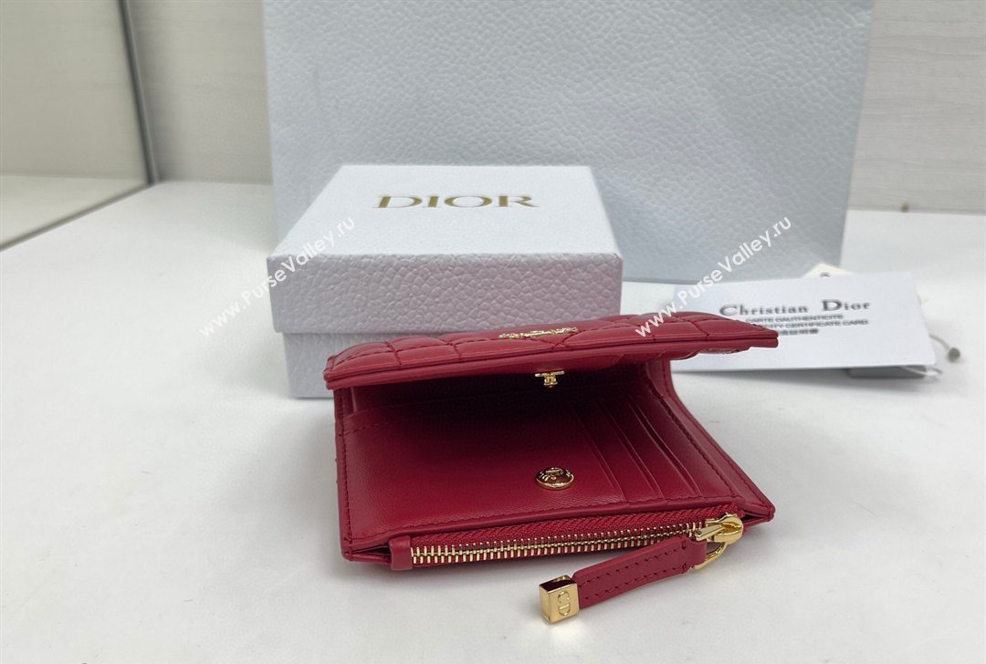 Dior Caro Dahlia Wallet with Crystals in Macrocannage Lambskin Leather Red 2026 4208 (XXG-260127001)