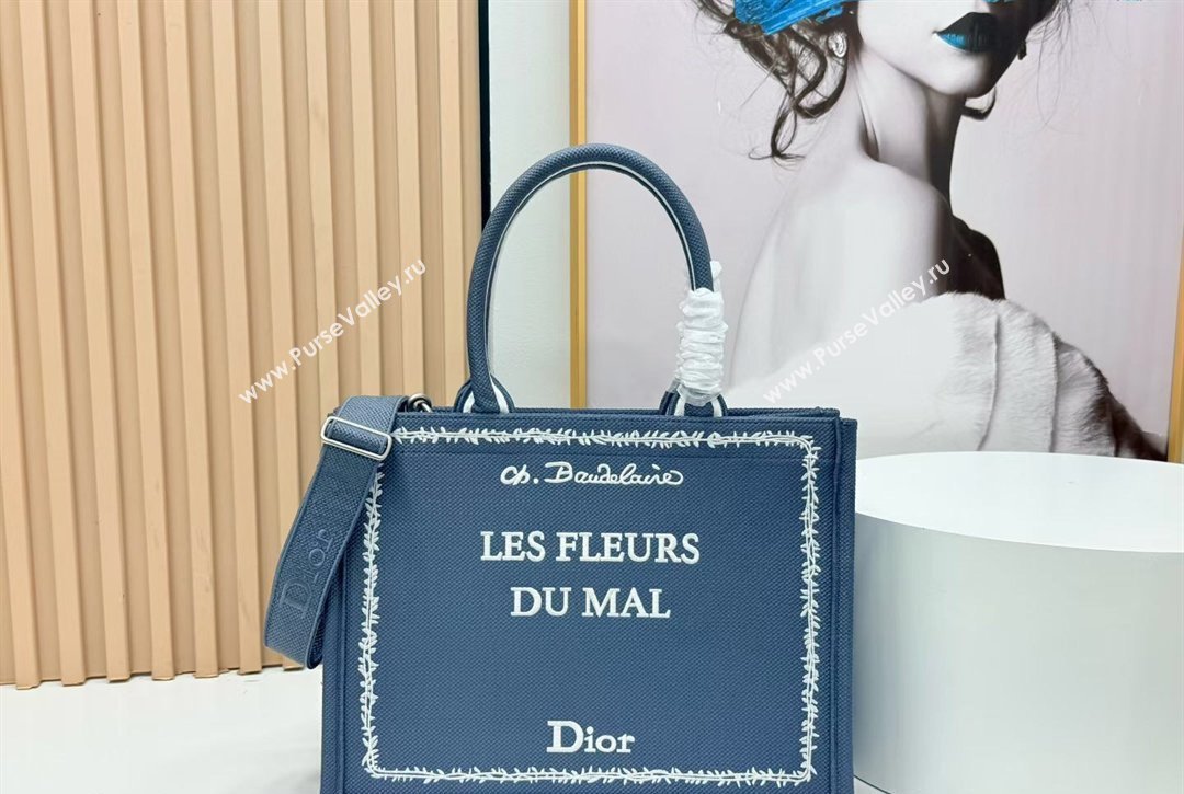 Dior Medium Book Tote Bag in Grey and White Book Cover Embroidery 2026 8834 (BF-260127050)