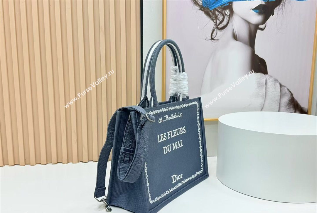 Dior Medium Book Tote Bag in Grey and White Book Cover Embroidery 2026 8834 (BF-260127050)