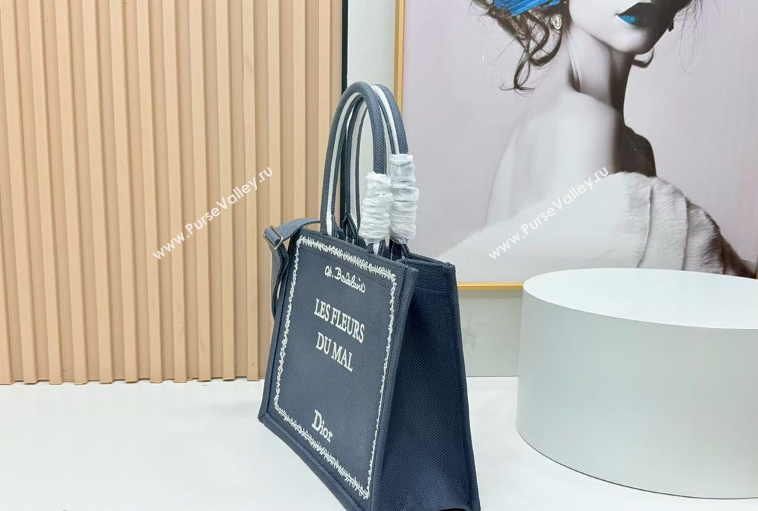 Dior Medium Book Tote Bag in Grey and White Book Cover Embroidery 2026 8834 (BF-260127050)