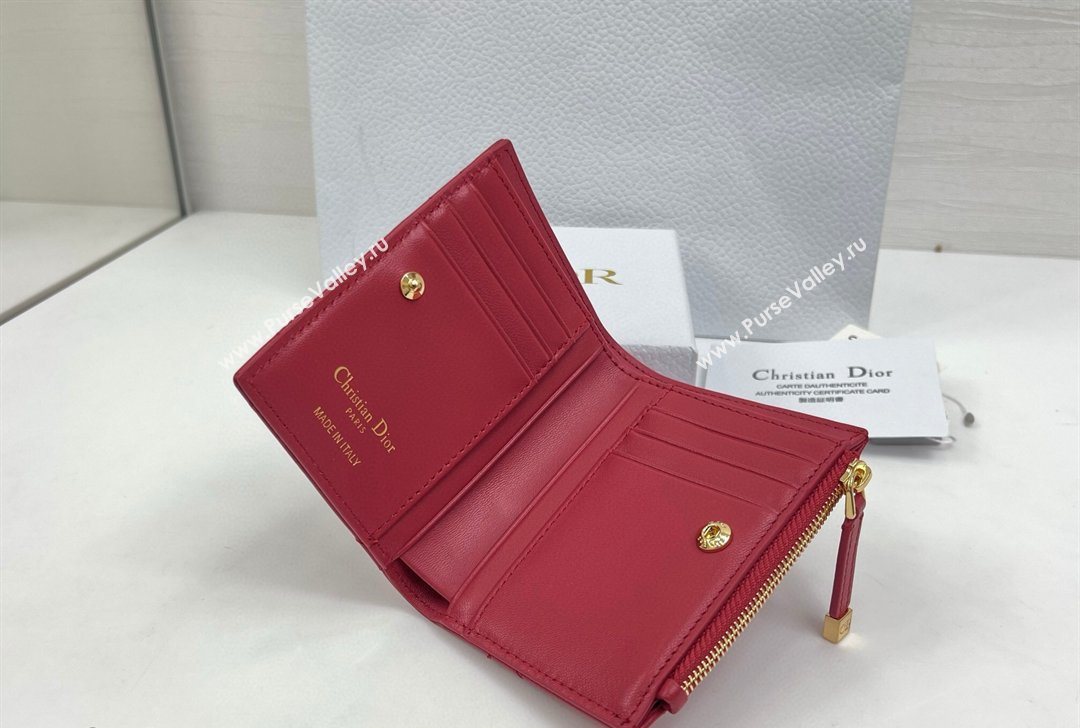 Dior Caro Dahlia Wallet with Crystals in Macrocannage Lambskin Leather Red 2026 4208 (XXG-260127001)