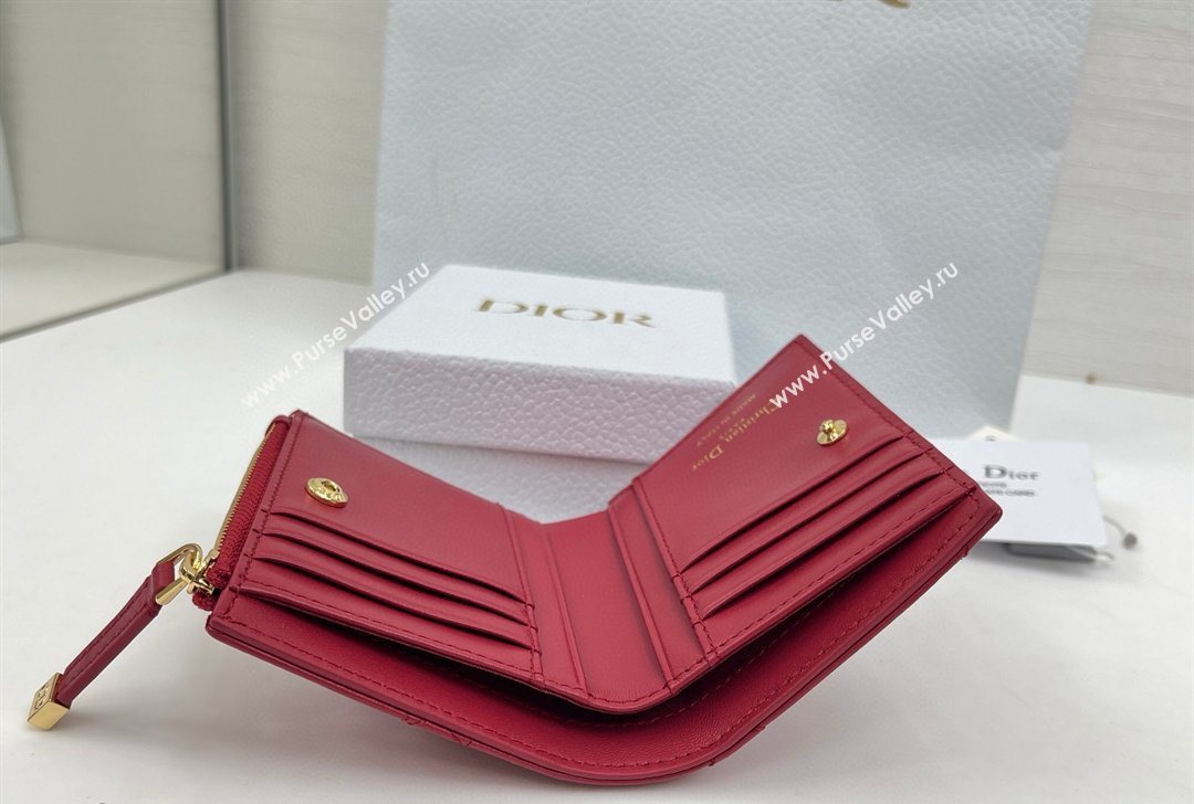 Dior Caro Dahlia Wallet with Crystals in Macrocannage Lambskin Leather Red 2026 4208 (XXG-260127001)