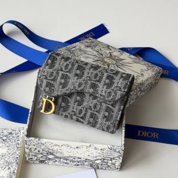 Dior Saddle Lotus Card Holder Wallet in Oblique Jacquard Black 2026 5611 (XXG-260127021)