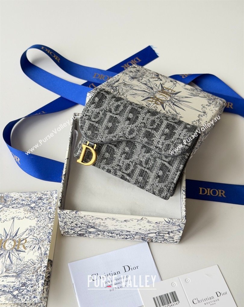 Dior Saddle Lotus Card Holder Wallet in Oblique Jacquard Black 2026 5611 (XXG-260127021)