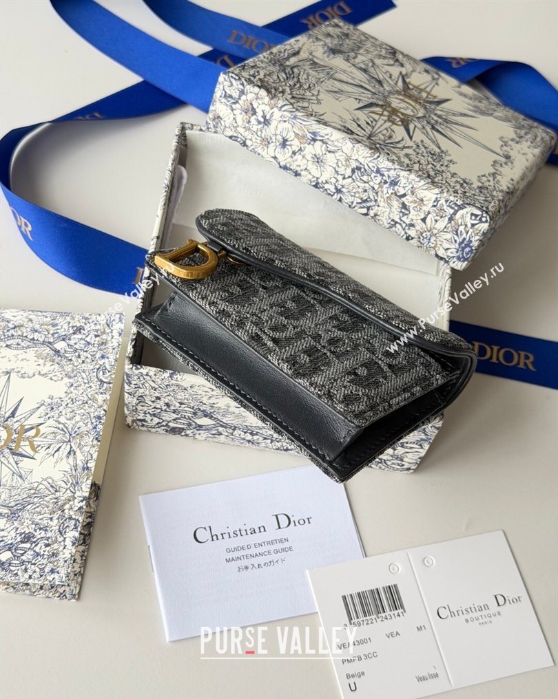 Dior Saddle Lotus Card Holder Wallet in Oblique Jacquard Black 2026 5611 (XXG-260127021)