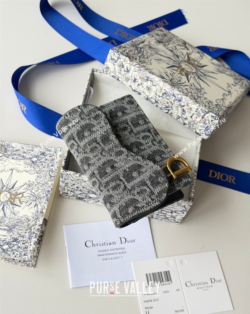 Dior Saddle Lotus Card Holder Wallet in Oblique Jacquard Black 2026 5611 (XXG-260127021)