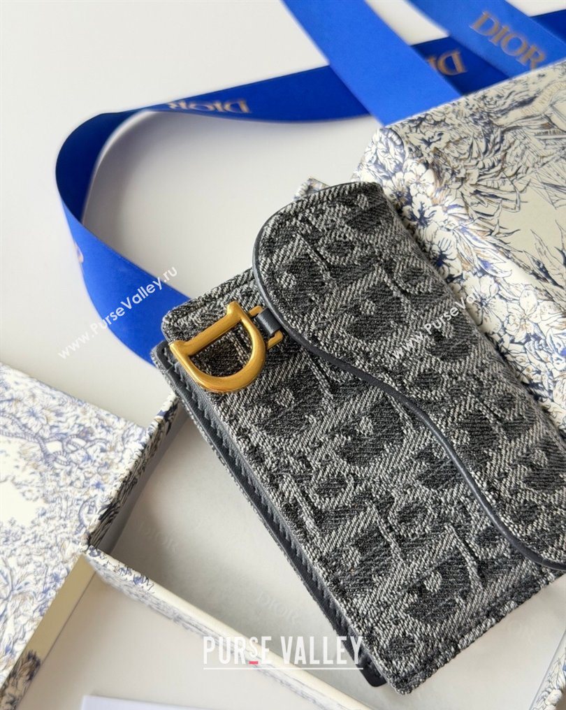 Dior Saddle Lotus Card Holder Wallet in Oblique Jacquard Black 2026 5611 (XXG-260127021)