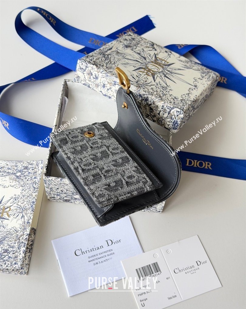 Dior Saddle Lotus Card Holder Wallet in Oblique Jacquard Black 2026 5611 (XXG-260127021)