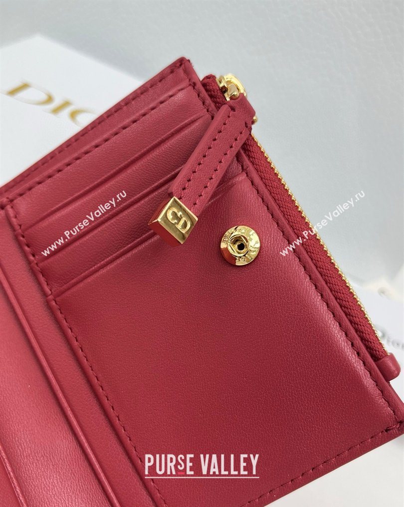 Dior Caro Dahlia Wallet with Crystals in Macrocannage Lambskin Leather Red 2026 4208 (XXG-260127001)